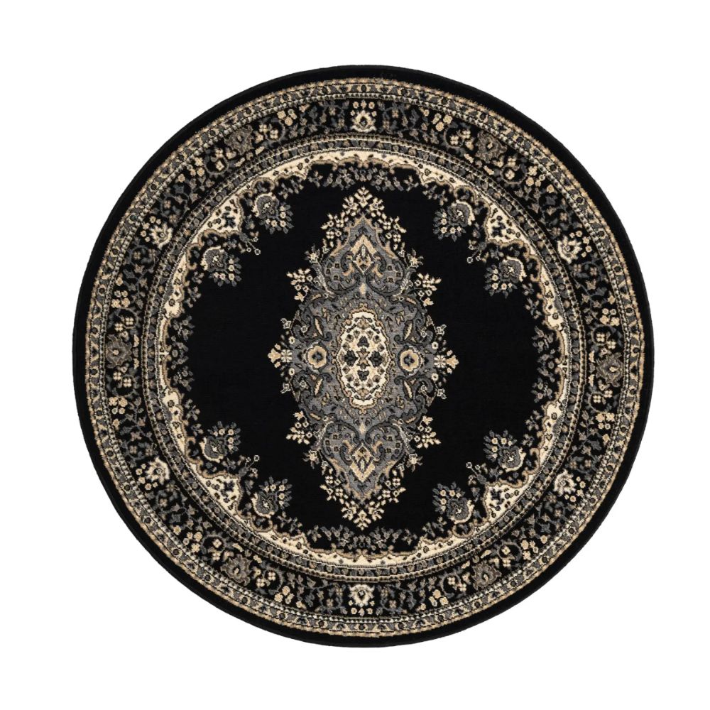 round black patterned rug
