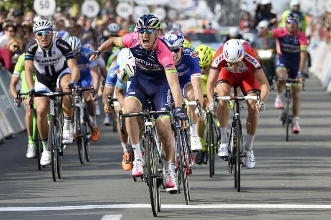 Sacha Modolo (Lampre-Merida) enjoys winning stage 2 in Koksijde