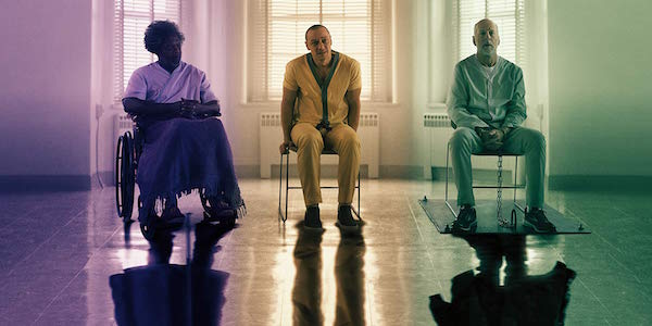 Samuel L. Jackson, James McAvoy and Bruce Willis in Glass