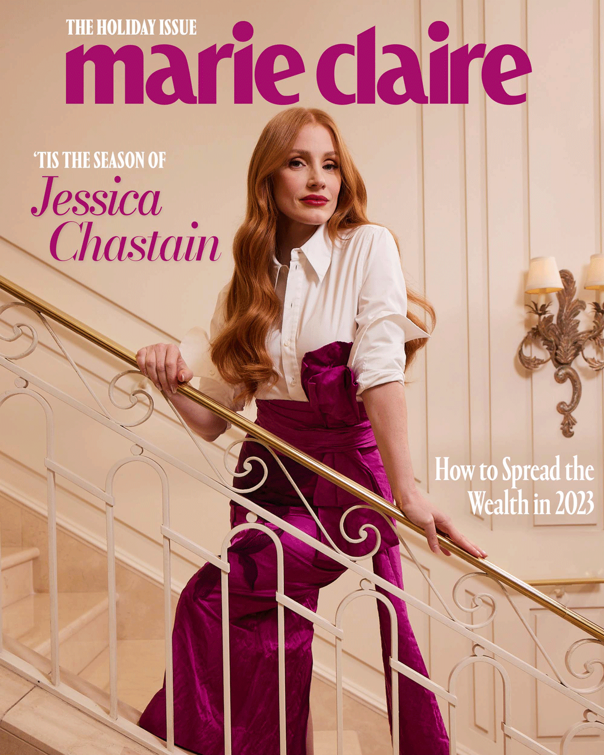 Jessica Chastain on the cover of Marie Claire's digital Holiday issue