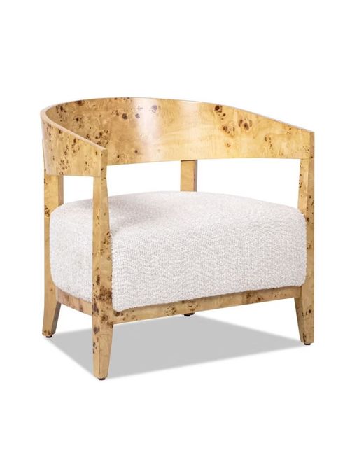 Burl Wood Barrel Accent Arm Chair