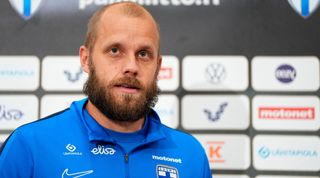 Finland's forward Teemu Pukki addresses a press conference in Helsinki, Finland, on September 9, 2023 on the eve of the UEFA Euro 2024 football tournament qualifying match against Denmark.