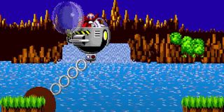 Sonic hitting Dr. Robotnik in Sonic the Hedgehog