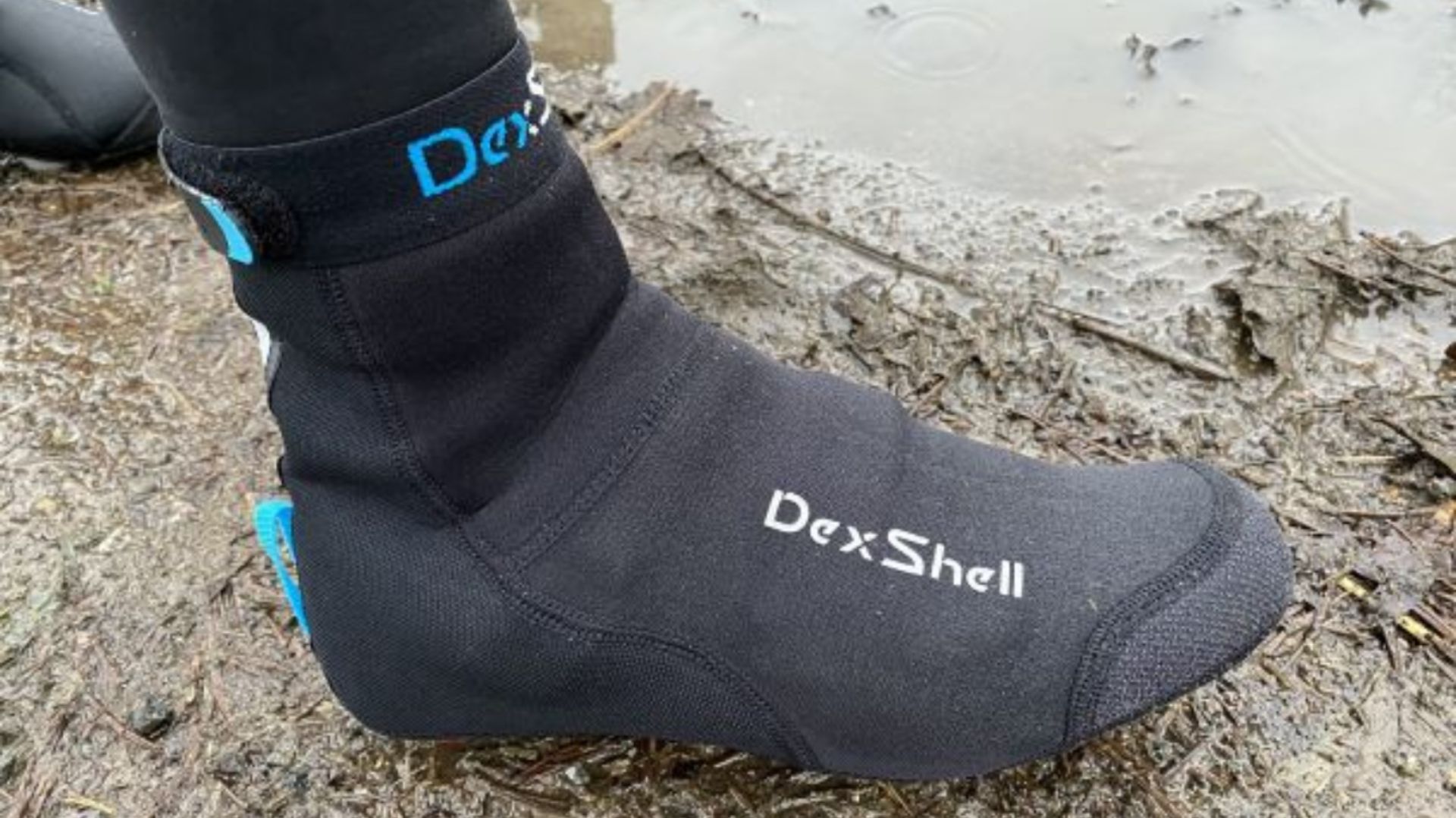 Rider wearing the DexShell Heavy Duty Overshoes.