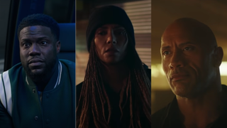 Dwayne Johnson in Red Notice, Kevin Hart in True Story, and Halle Berry in Bruised screenshots
