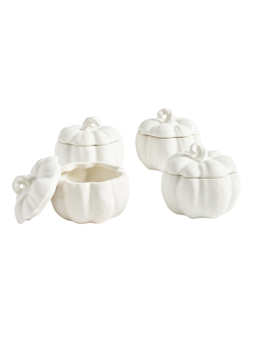 Pumpkin Stoneware Lidded Soup Bowls - Set of 4