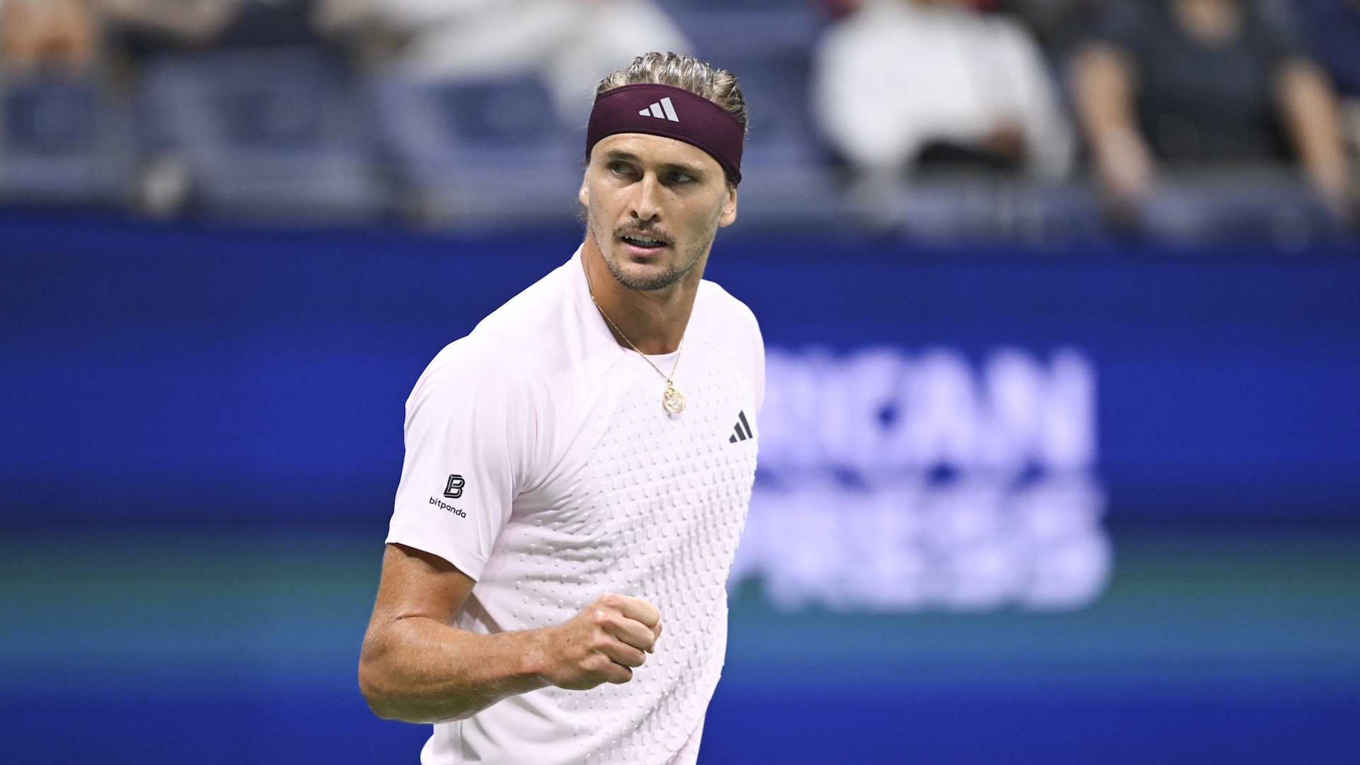 Alexander Zverev celebrates winning a point during the 2026 US Open at USTA Billie Jean King National Tennis Center.
