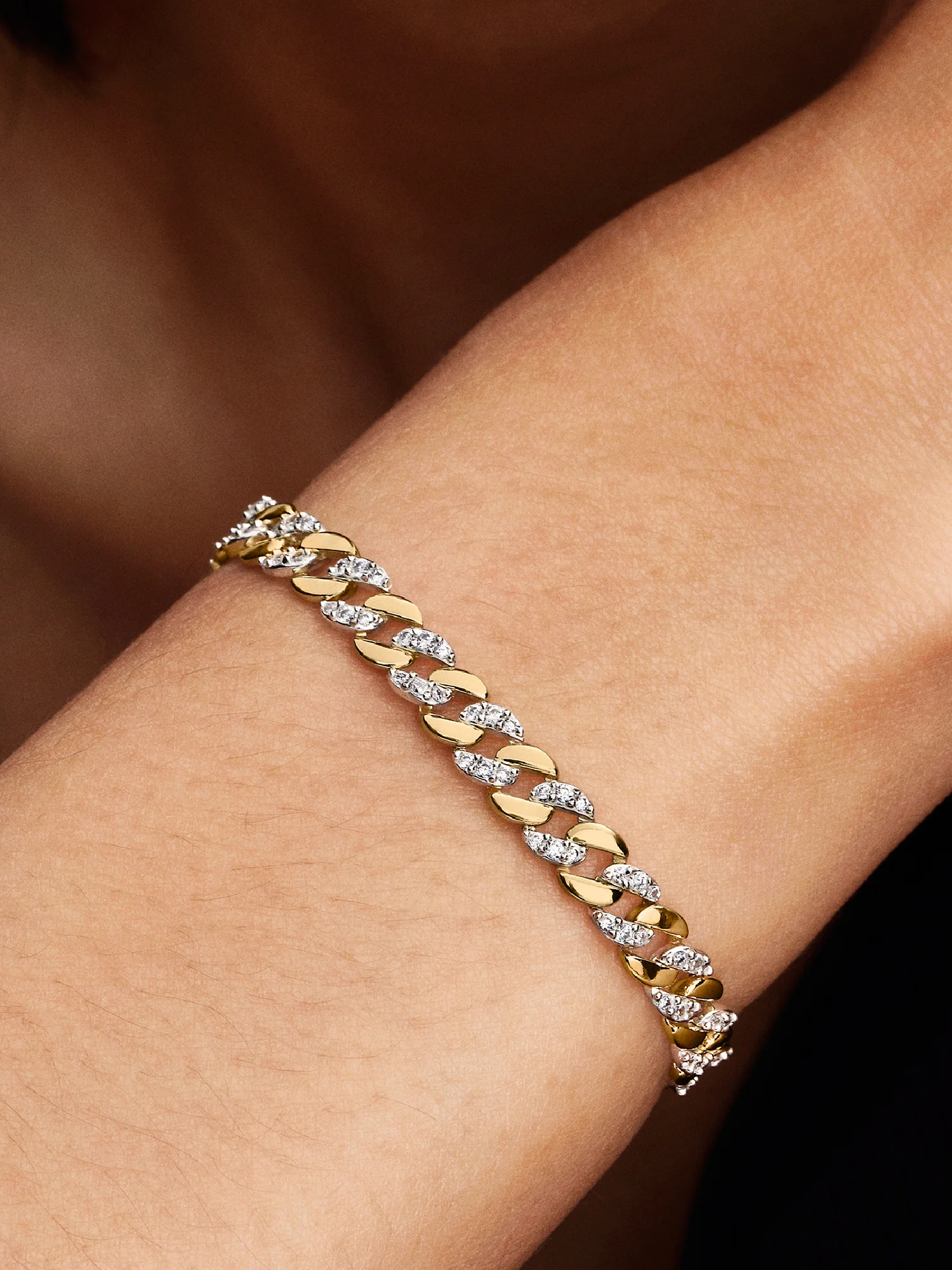 Two-Tone Pav&amp;eacute; Cuban Chain Bracelet