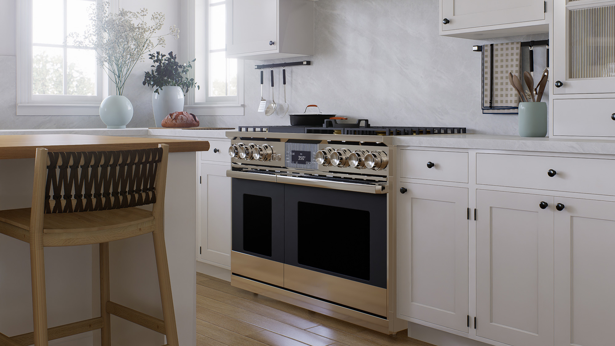 Double cooker in a modern white kitchen