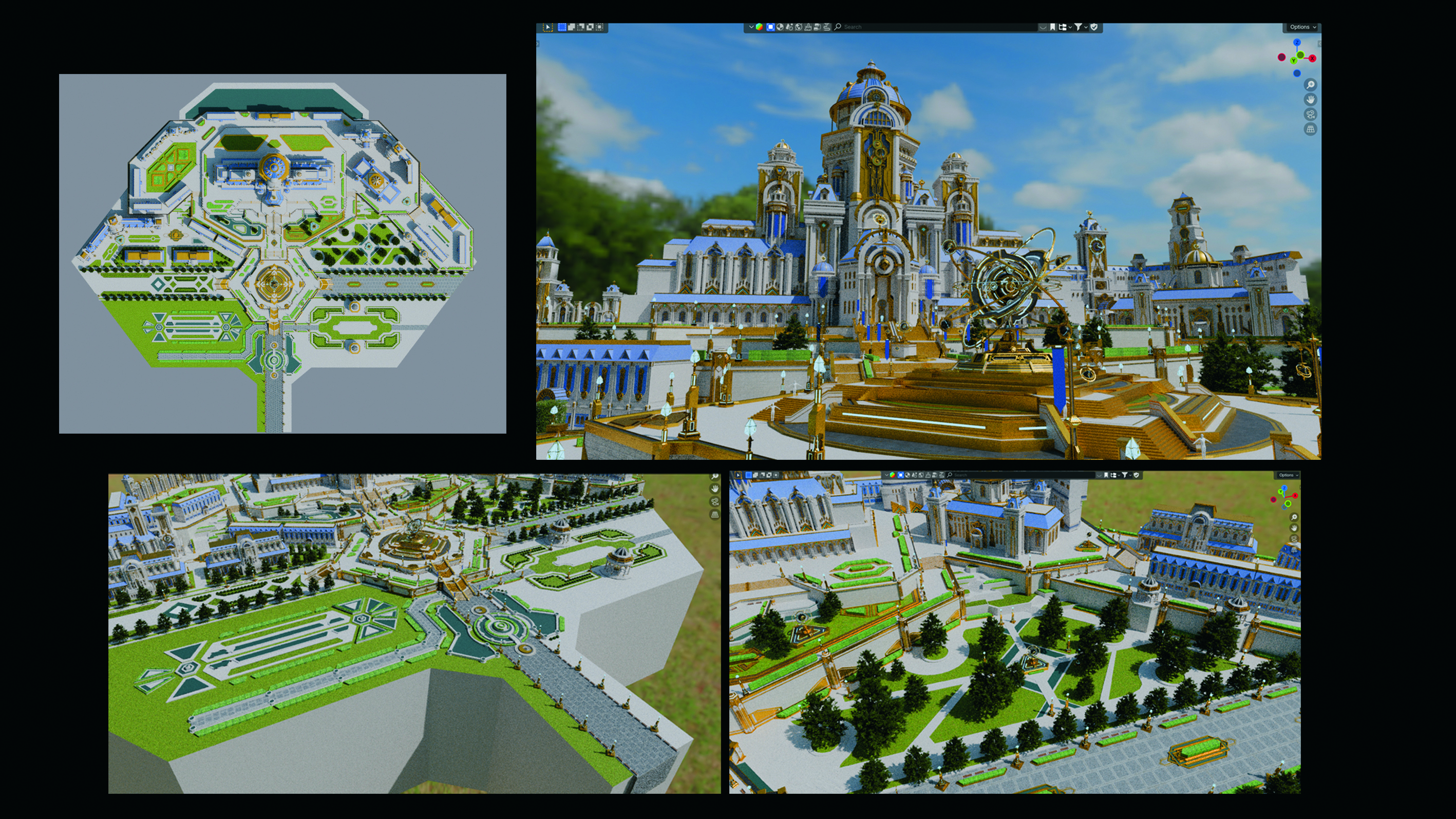 A colourful 3D model of a castle