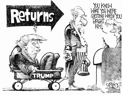 Political cartoon U.S. Trump 2017 Christmas returns