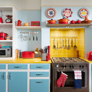 windsor gardens kitchen - red, blue and yellow themed