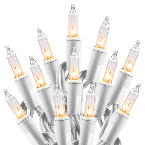 Clear Christmas Lights Set 100 Count 25 Feet Incandescent Bulb Mini String Lights for Indoor Christmas Tree Garland Birthday Wedding Party Festival Decoration, White Wire