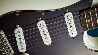 Close-up of Fender Stratocaster pickups