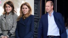 Princess Eugenie and Princess Beatrice's relationship with Prince William revealed, seen here side-by-side at different events
