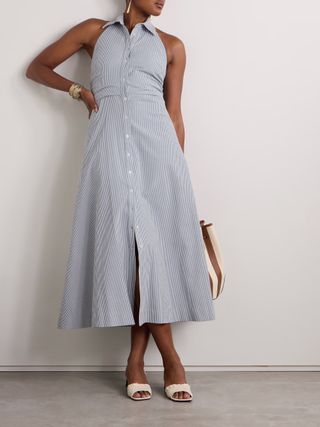 VERONICA BEARD, Mackey Striped Cotton-Blend Seersucker Halterneck Midi Dress