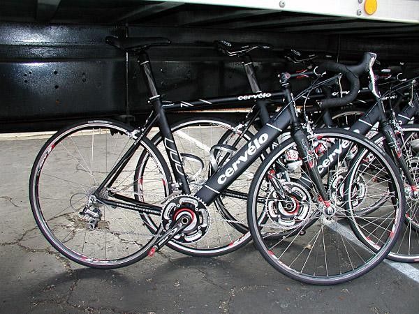 Some stealthy-looking Cervelos wait for the CSC boys to go a ridin'