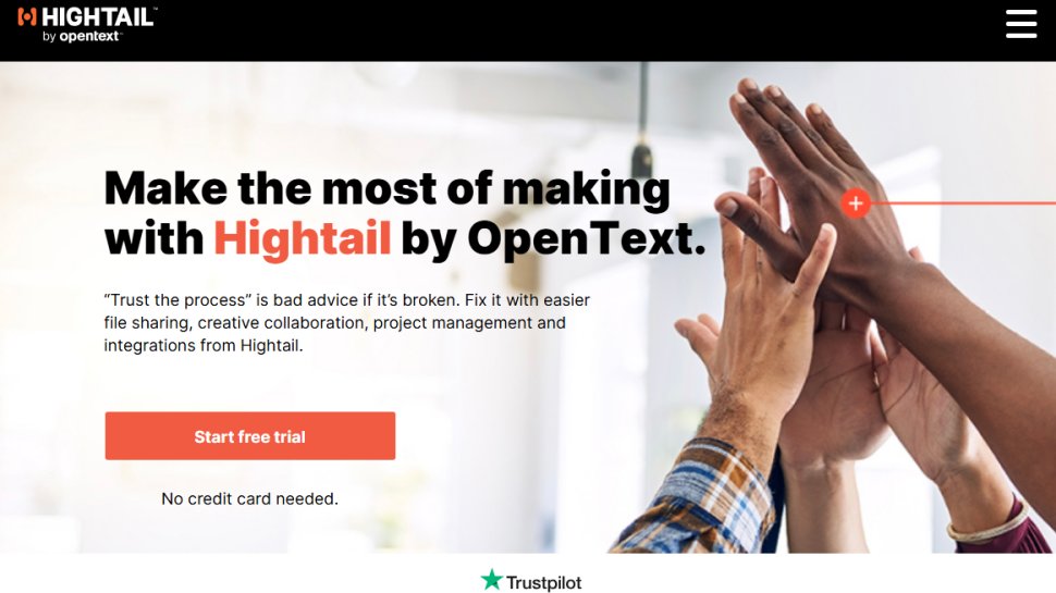 Website screenshot of Hightail (August, 2025)