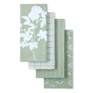 4 piece tea towel set in green