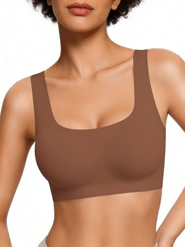 Avidlove Bralettes Comfy Pullover Wireless Bra Seamless No Underwire T Shirt Wirefree Wide Straps Sleep Bras Brown