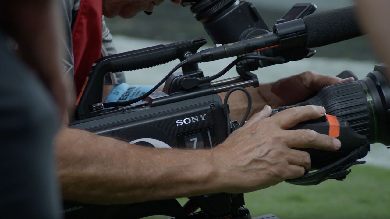 A Sony camera records an NFL game