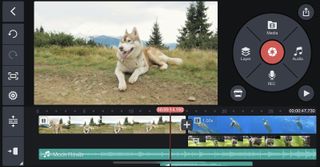 Screenshot of Kinemaster editing screen with dog