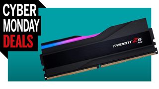 DDR5 RAM on a blue background with cyber monday deals text