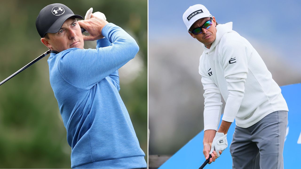 Jordan Spieth and Rickie Fowler line up tee shots with a driver