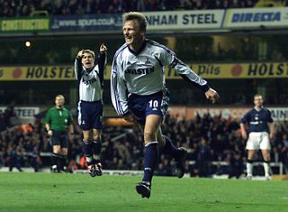 Teddy Sheringham celebrates a goal for Tottenham against Bolton in December 2001.