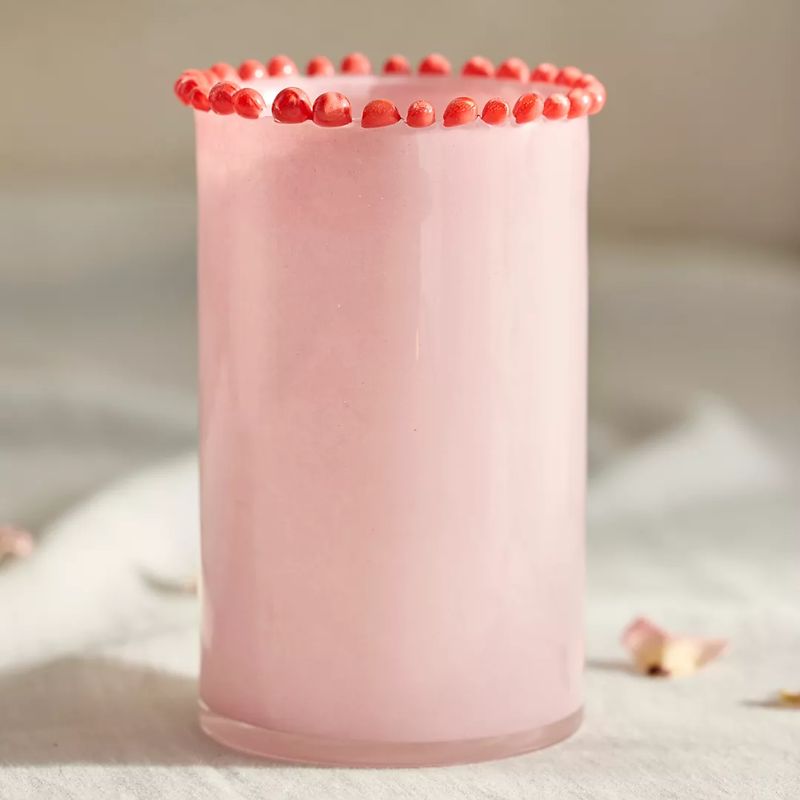 pink vase with red beaded edge