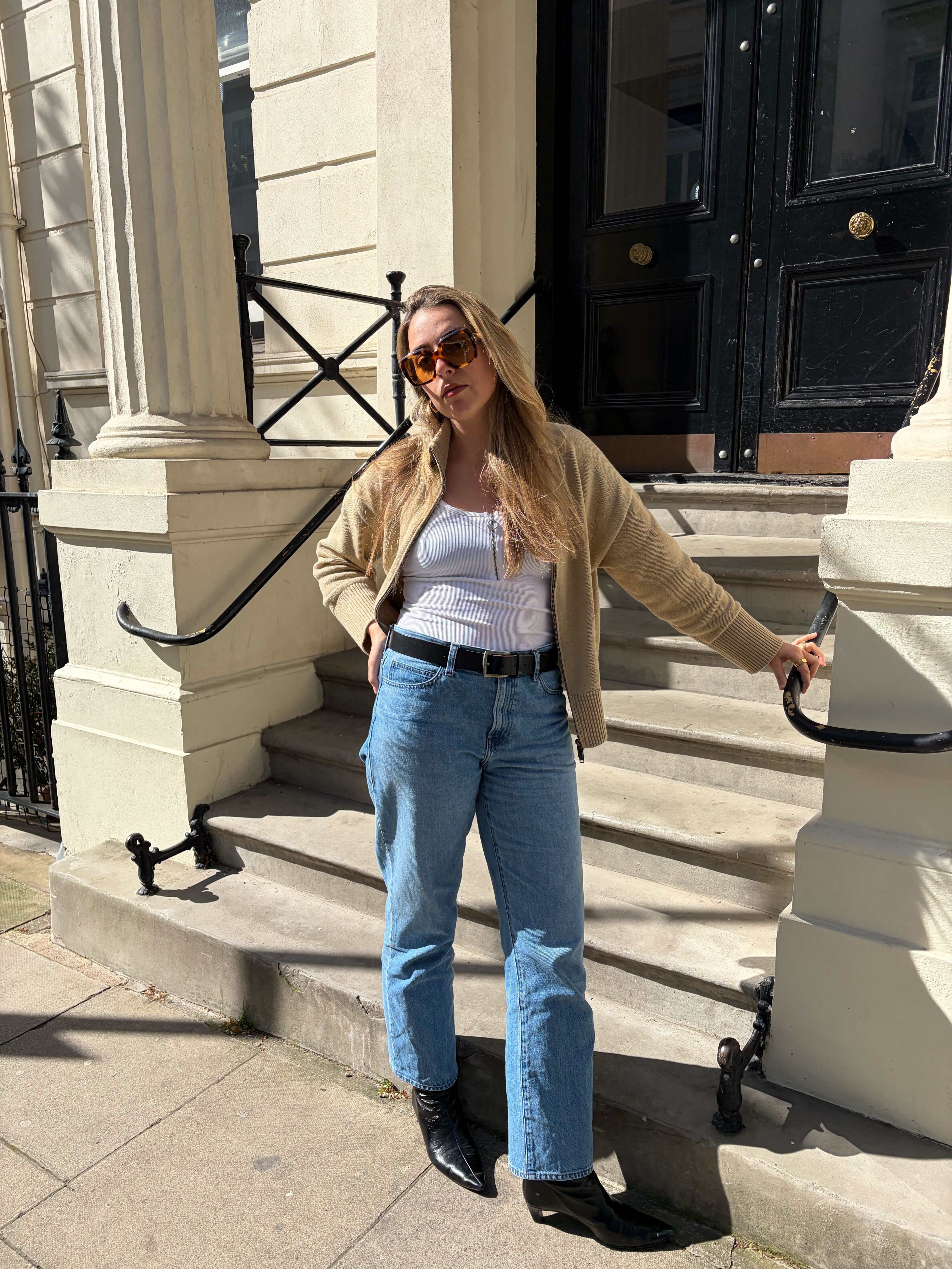 Shannon wearing the JW Anderson jeans