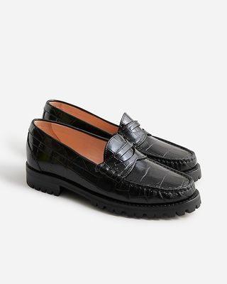 Winona Lug-Sole Penny Loafers in Croc-Embossed Leather