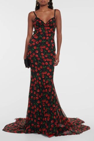 Dolce & Gabbana Cherry printed silk chiffon gown