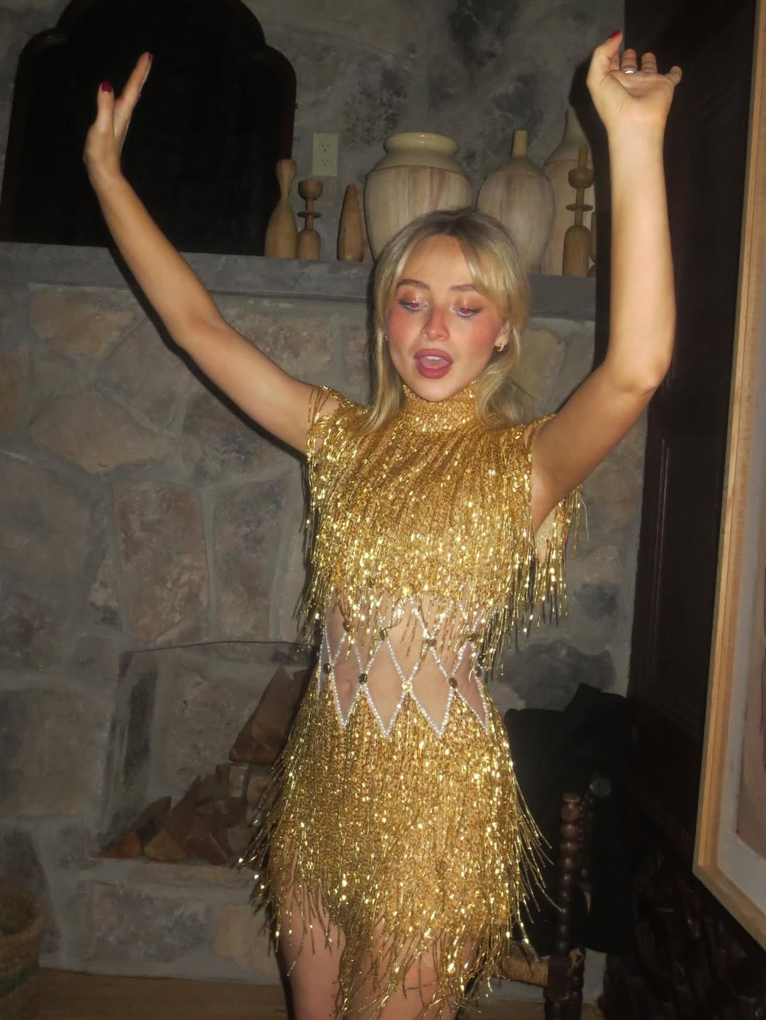 Sabrina Carpenter traded her vintage Bob Mackie New Year's Eve dress for a underwear-baring naked slip