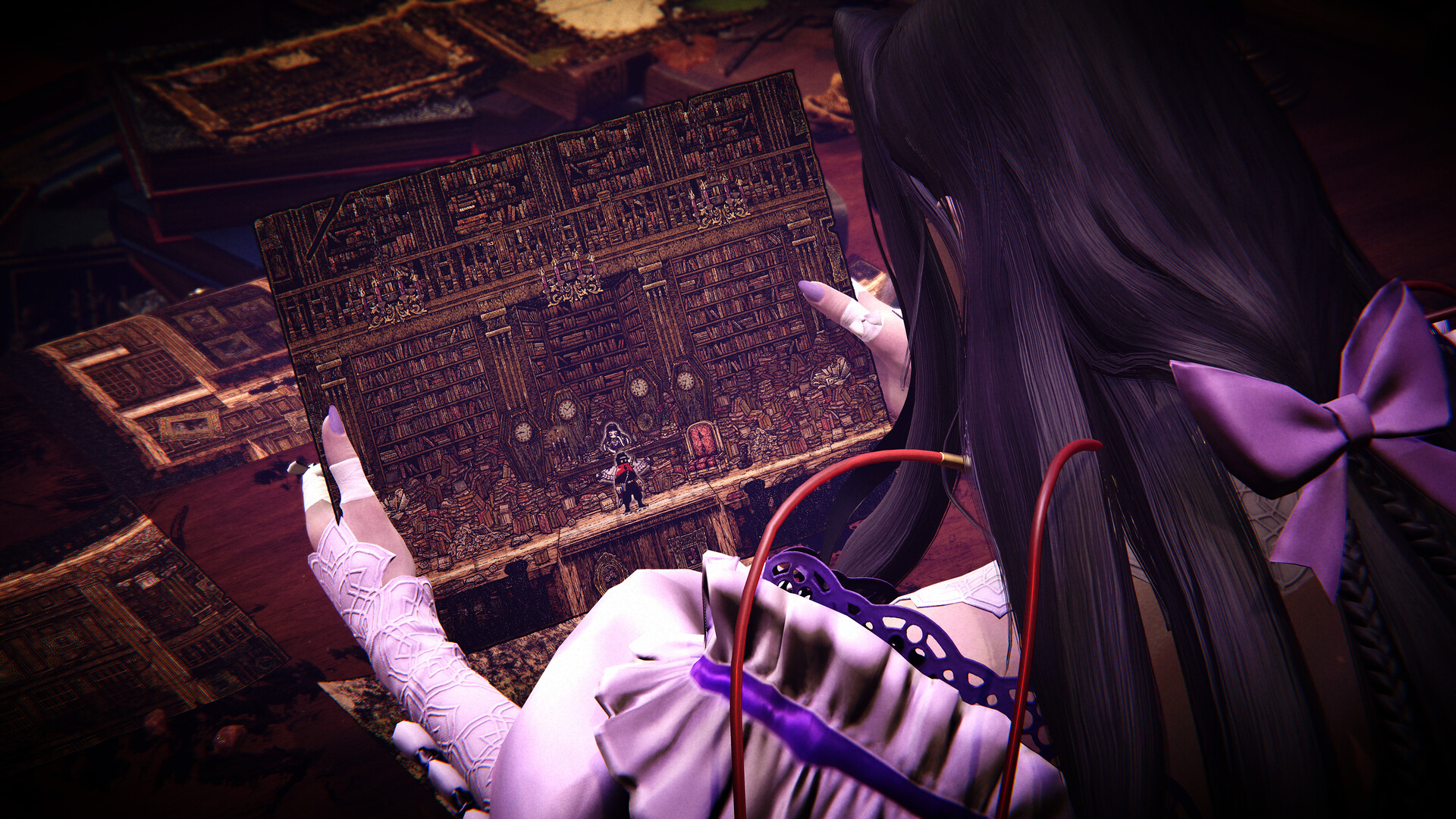 In action-adventure Chronoscript: The Endless End, a 3D character holds up a page that the player character is in in 2D form