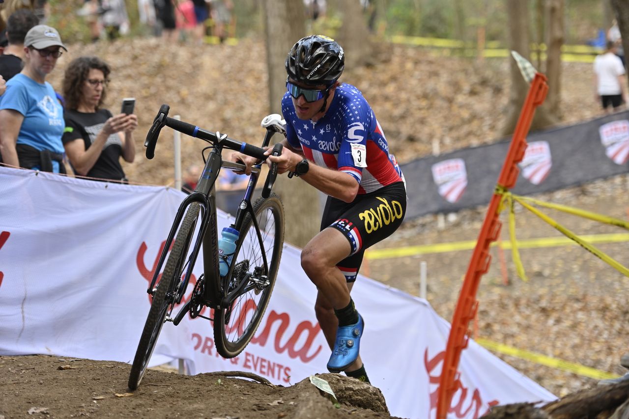 Gage Hecht works on a climb to catch lead group
