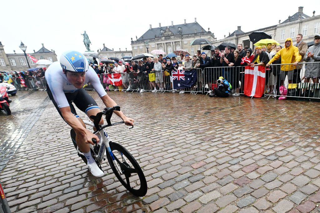 COPENHAGEN DENMARK JULY 01 Stefan K&uuml;ng of Switzerland and Team Groupama FDJ sprints during the 109th Tour de France 2022 Stage 1 a 132km individual time trial stage from Copenhagen to Copenhagen ITT TDF2022 WorldTour on July 01 2022 in Copenhagen Denmark Photo by Stuart FranklinGetty Images