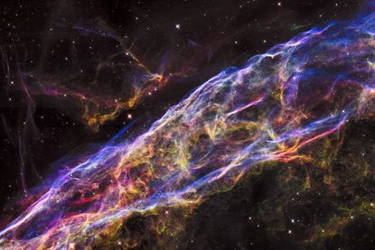 This image shows a small section of the Veil Nebula, as it was observed by the NASA/ESA Hubble Space Telescope. 