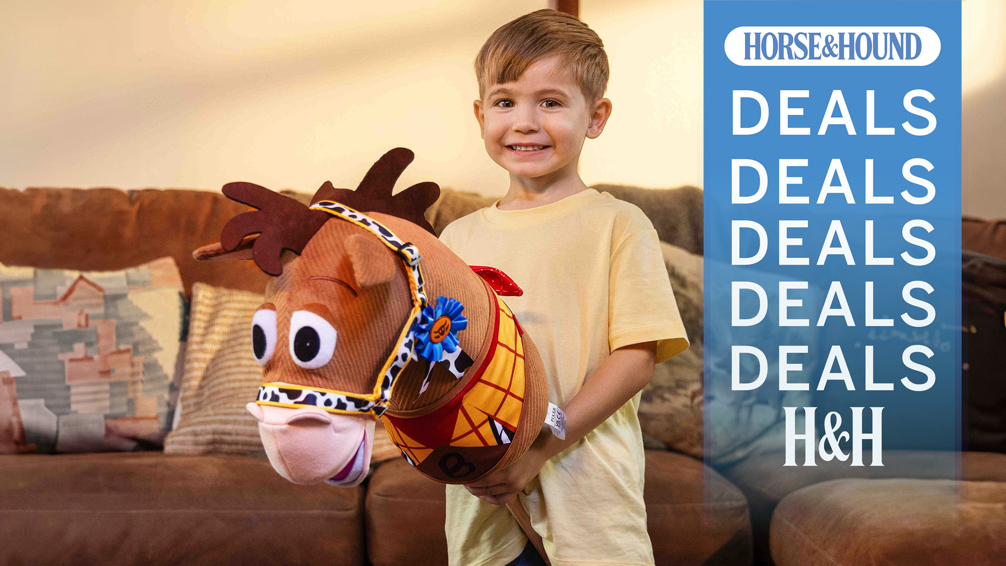 Boy with LeMieux Disney Bullseye Hobby Horse with H&amp;H deals graphic