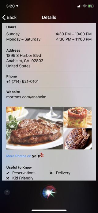 iOS 12 Siri display restaurant info