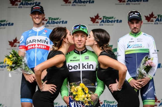Sep Vanmarcke (Belkin) enjoying the podium after his stage win