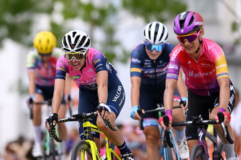 EPERNAY FRANCE JULY 26 Silvia Persico of Italy and Team Valcar Travel Service crosses the finishing line during the 1st Tour de France Femmes 2022 Stage 3 a 1336km stage from Reims to pernay TDFF UCIWWT on July 26 2022 in Epernay France Photo by Dario BelingheriGetty Images