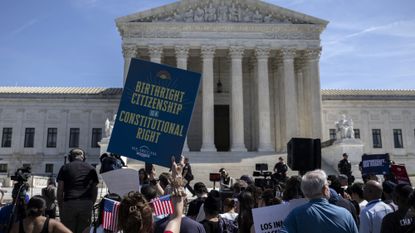 Supporters of birthright citizenship rally in front of Supreme Court