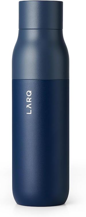 A dark blue Larq water bottle