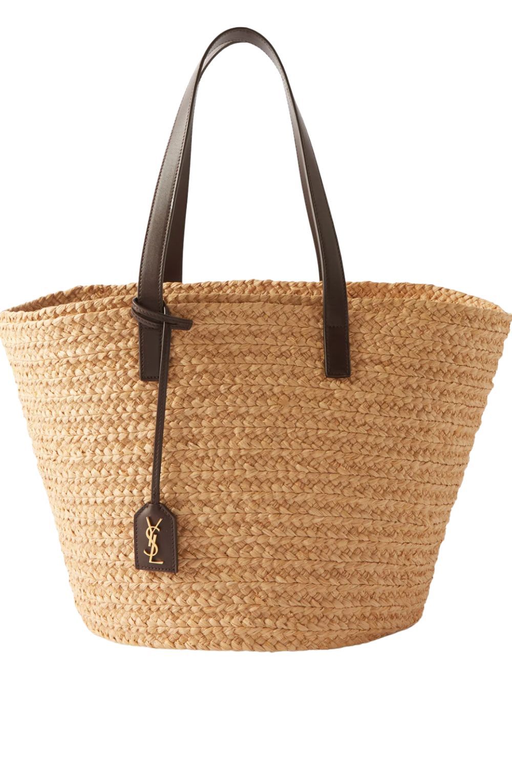 Saint Laurent Panier YSL-plaque leather-trim raffia basket bag