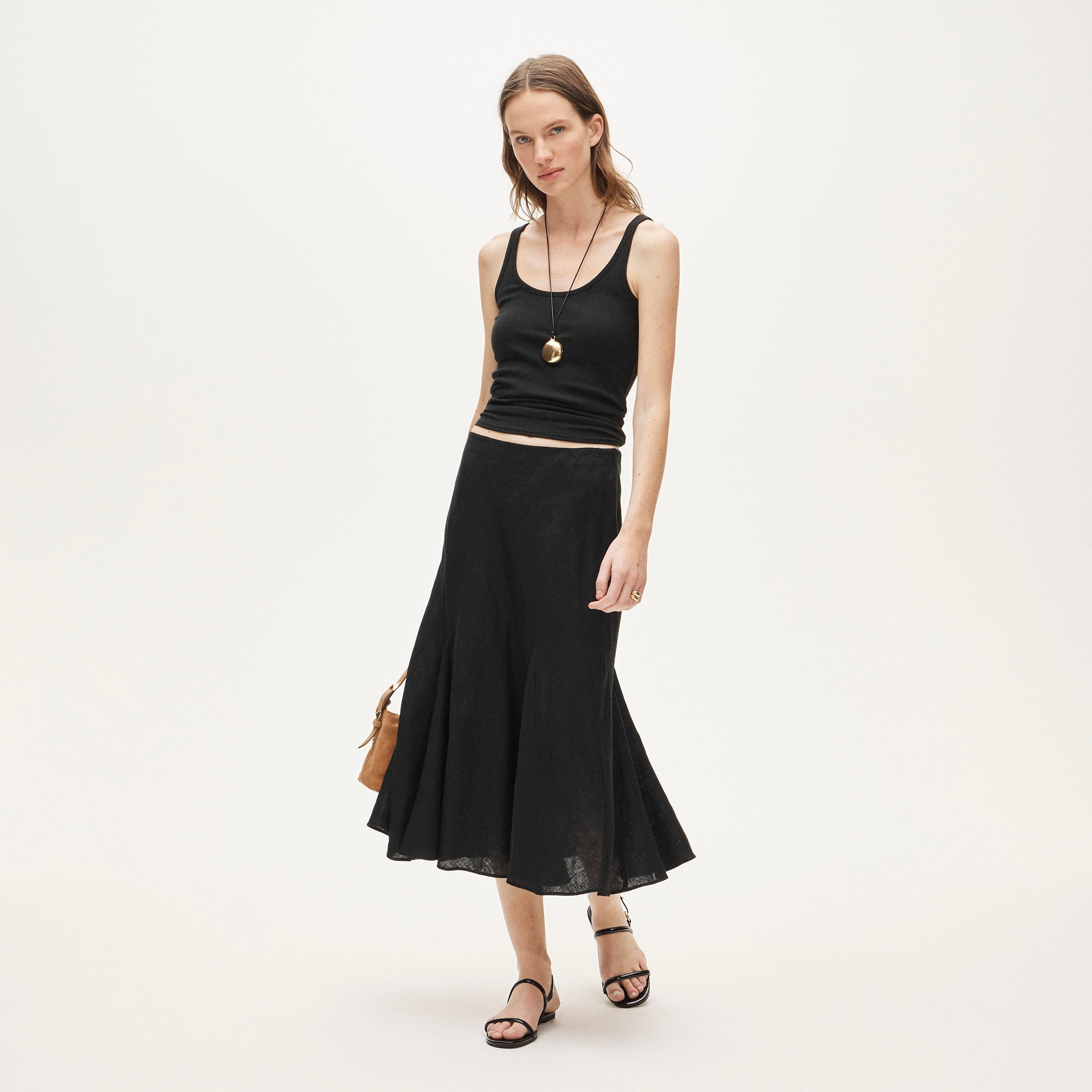 Gwyneth Flounce-Hem Slip Skirt in Linen