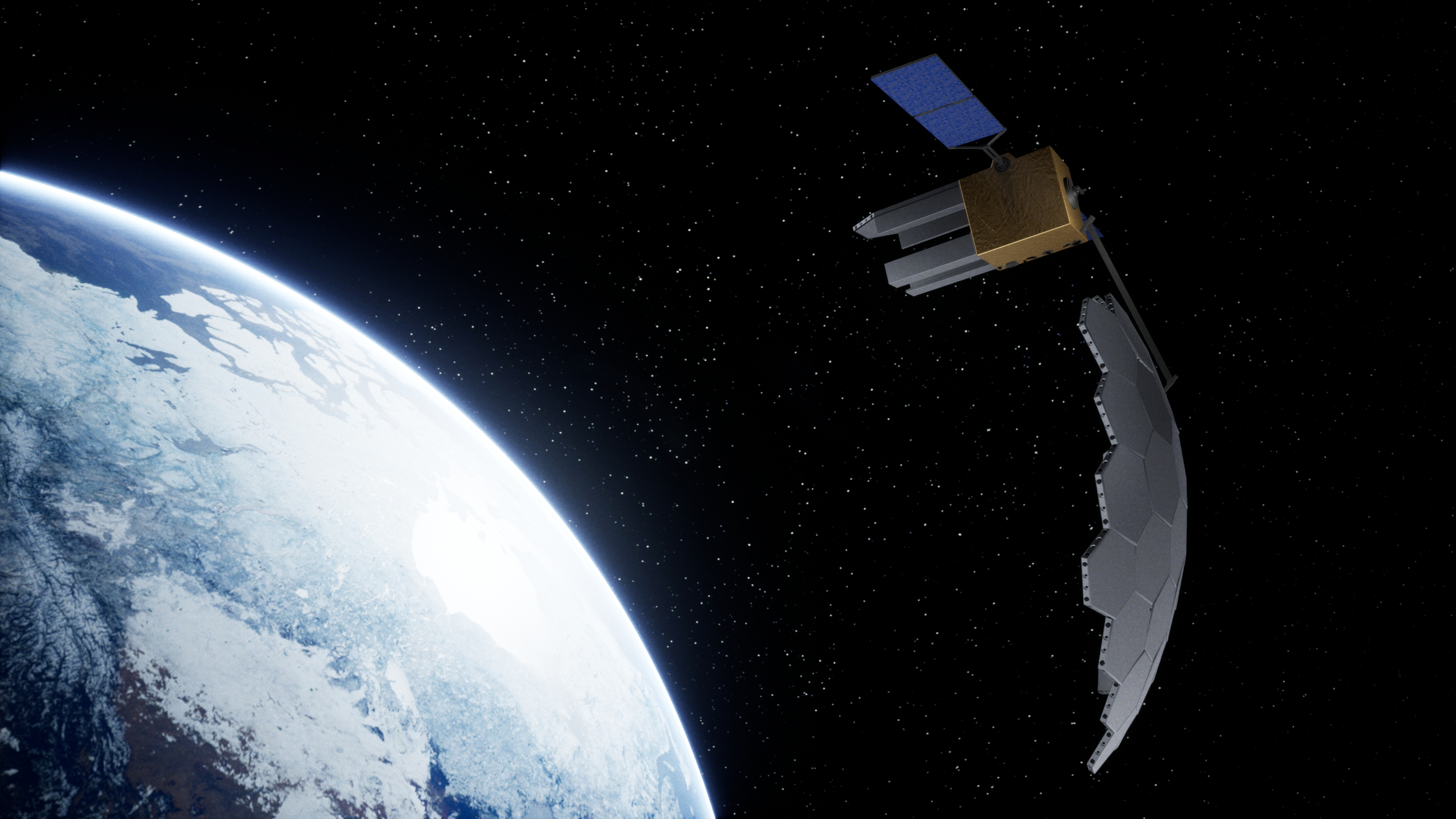 Satellitle in space using Rendezvous' tiles