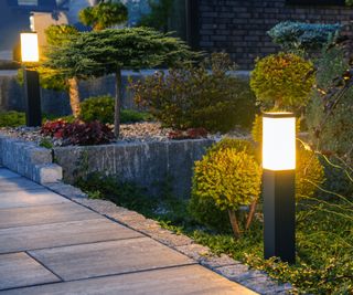 Bollard lights on a garden path