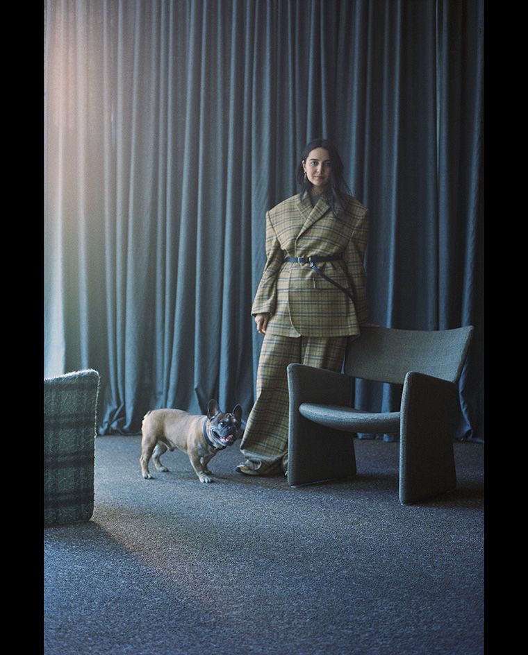 Loana Ciocan, technical designer at Acne Studios and her french bulldog Jasper