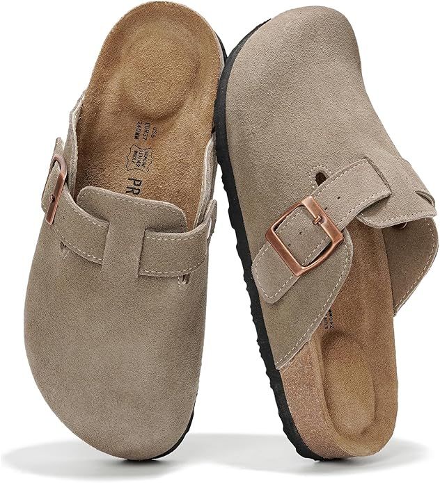 Project Cloud, Project Cloud Genuine Leather Footbed Clogs for Women - Memory Foam Arch Support Slippers for Women - Trendy Slip-Ons Women's Mules & Clogs Sandals (benton,taupesuede, 9)